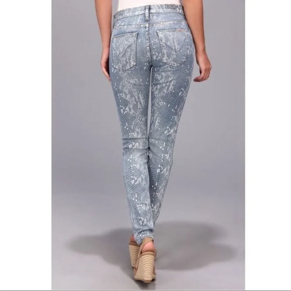 Hudson Nico Midrise Super Skinny Jeans Snake Print Midrise Blue White Size 29